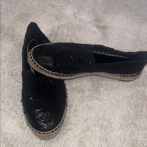 CHANEL Black Sequin Espadrilles